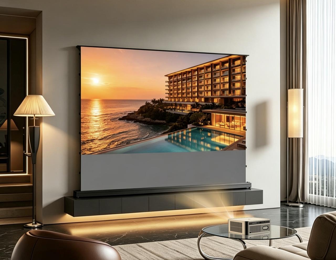 QMJM Cinema Electric Floor-Rising Projector Screen 72" 16:9 — projection product available in Dubai
